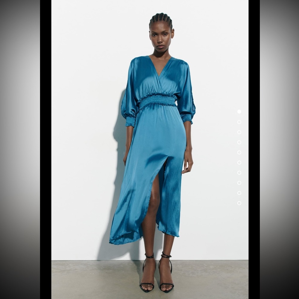 ZARA blue satin midi dress, women’s XS
